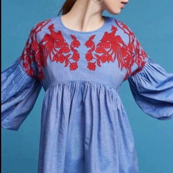 Hemant And Nandita Anthropologie Medium Boho Aplique Blouse - Picture 1 of 4